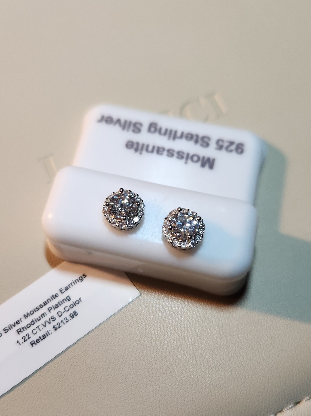Sterling Silver Moissanite Halo Stud Earrings - White